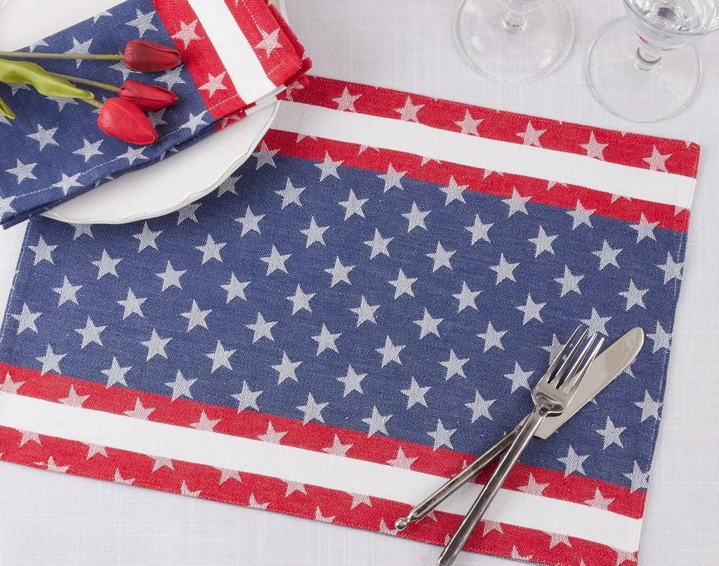 Fennco Styles Stripe Star Americana Cotton Table Runner 16" W x 72" L - Multicolored American Flag Inspired Table Cover for Home Décor, Dinner Parties, National Holidays