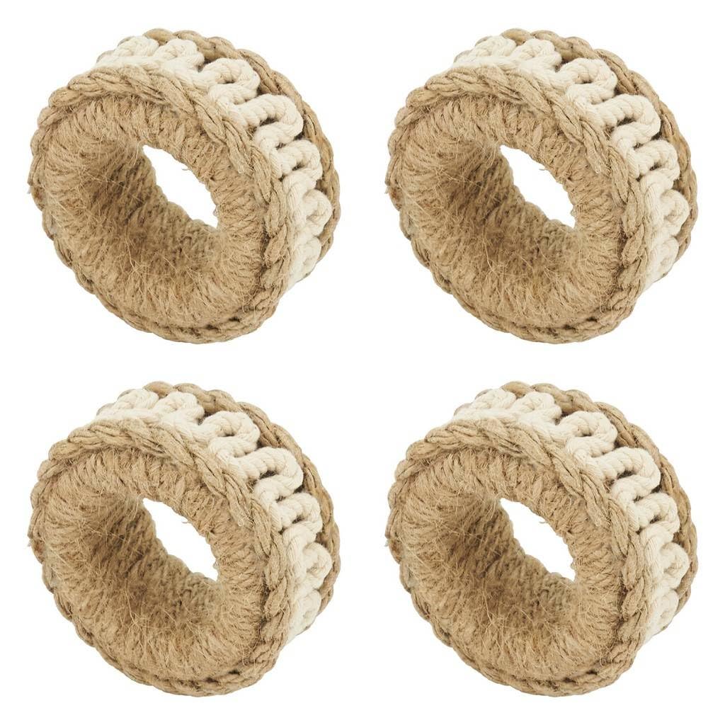 Fennco Styles Rope Design Napkin Rings, Set of 4 - Natural Handwoven Napkin Holders for Dining Table, Home, Banquets, Holidays, Family Gatherings and Special Events