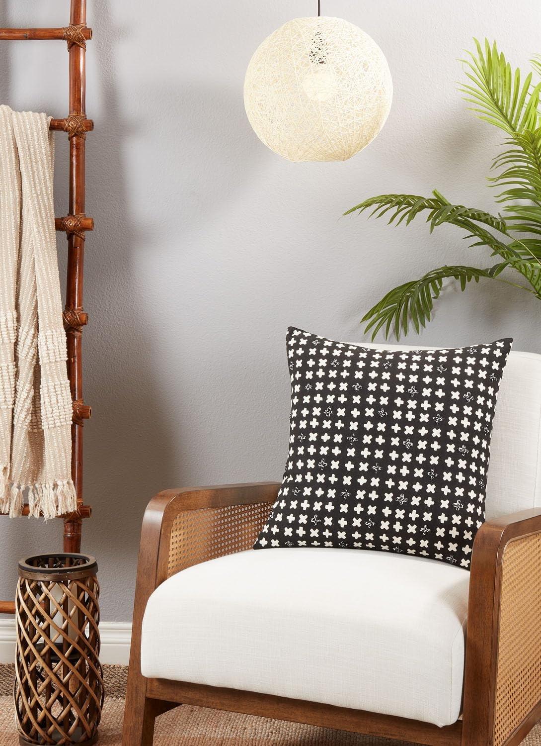 Fennco Styles Embroidered Crosses Cotton Decorative Throw Pillow Cover 20" W x 20" L - Black Woven Cushion Case for Home, Couch, Living Room, Bedroom, Office and Holiday Décor