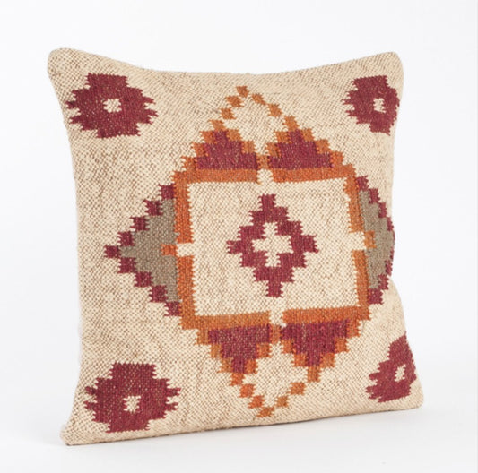 Fennco Styles Kilim Collection Southwestern Rhombus Embroidered Wool 20 x 20 Inch Throw Pillow with Case & Insert – Multicolor Throw Pillow for Couch, Bedroom and Living Room Décor