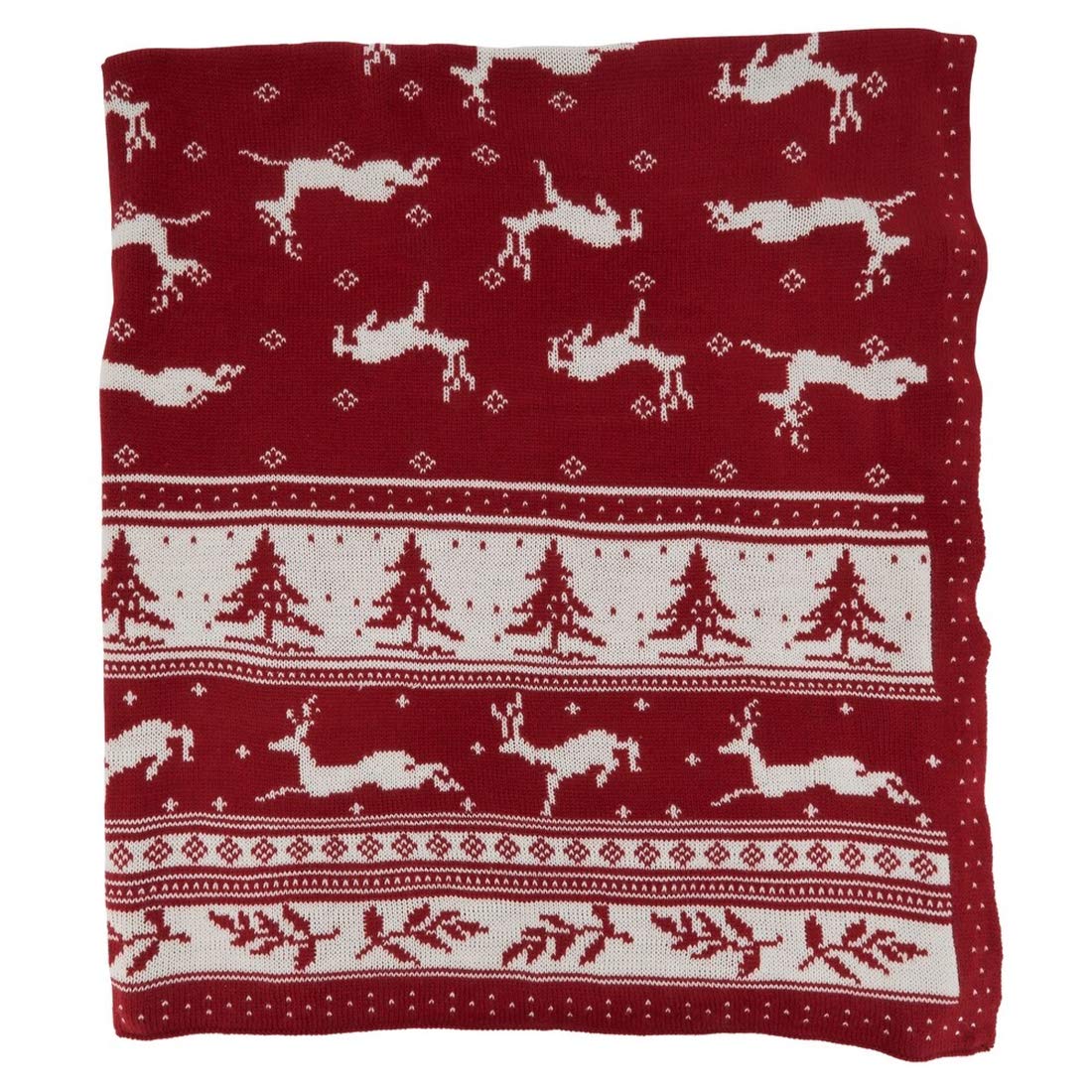 Fennco Styles Reversible Christmas Design Knitted Throw Blanket 50" W x 60" L – Red Blanket for Bed, Couch, Sofa, Home Décor, Ideas