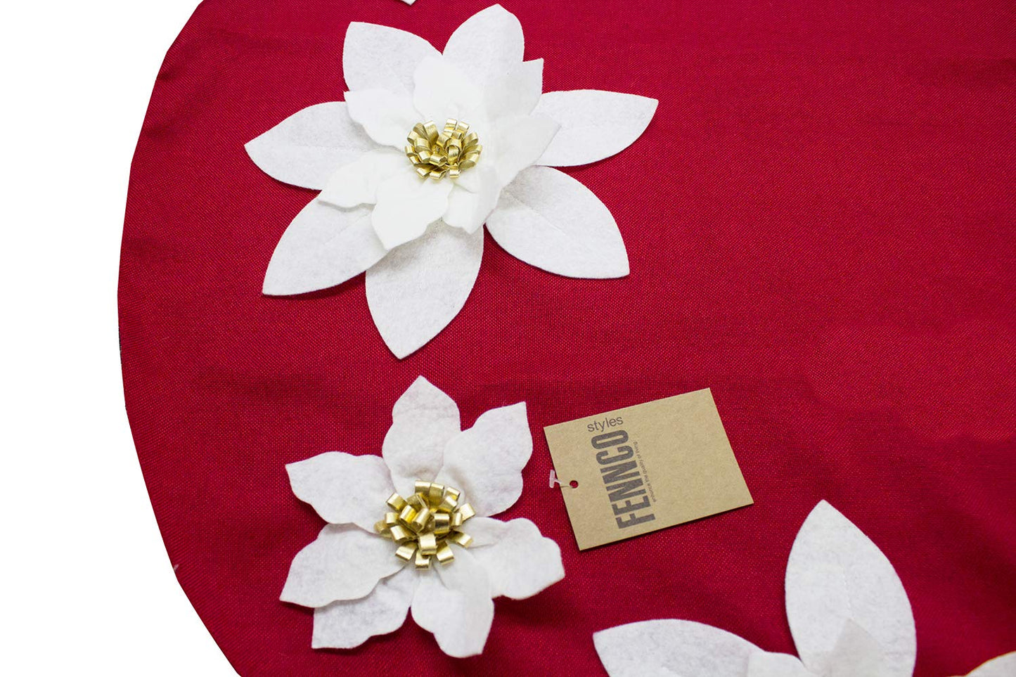 Fennco Styles Handmade Holiday Unique 3D Poinsettia Christmas Tree Skirt (Red+White 53" Tree Skirt)
