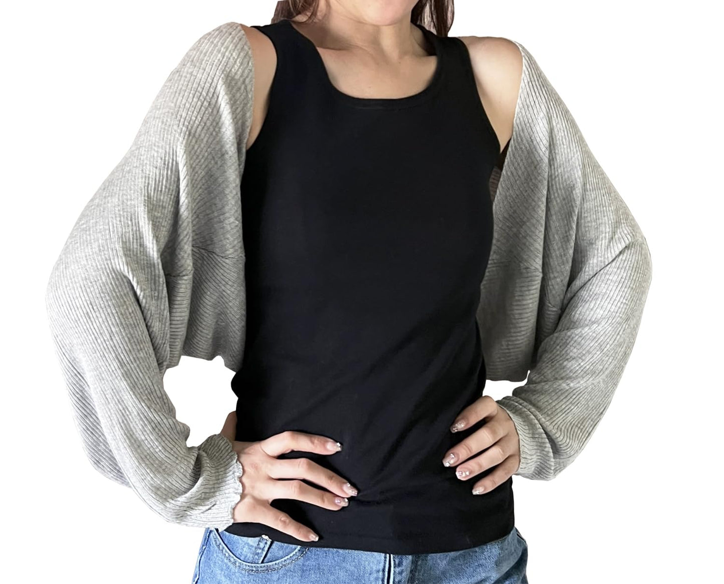 stylesilove Women Lightweight Ribbed Knit Bolero Shrug Long Sleeve Solid Cardigan Soft Sweater Open Front Cape Shawl