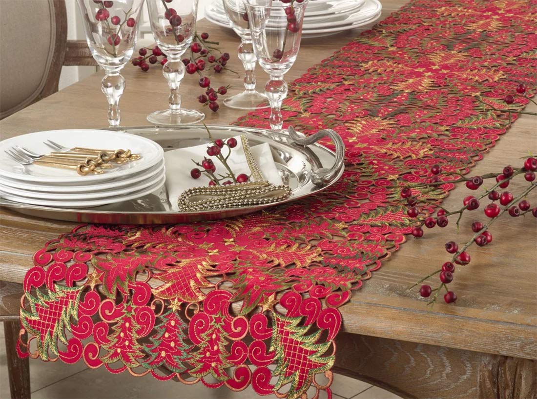 Fennco Styles Embroidered Christmas Tree Cutwork Tablecloths