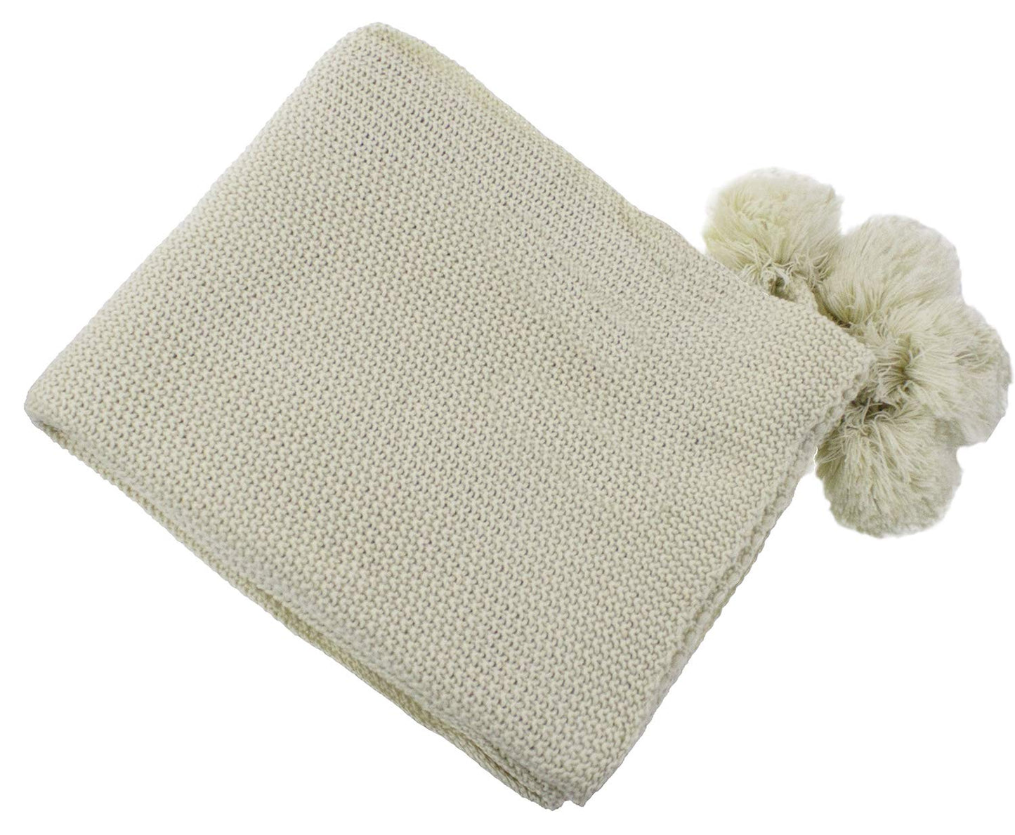 Fennco Styles Chunky Knit with Pom Pom Design Solid Color Throw Blanket 50" W X 60" L - 2 Colors