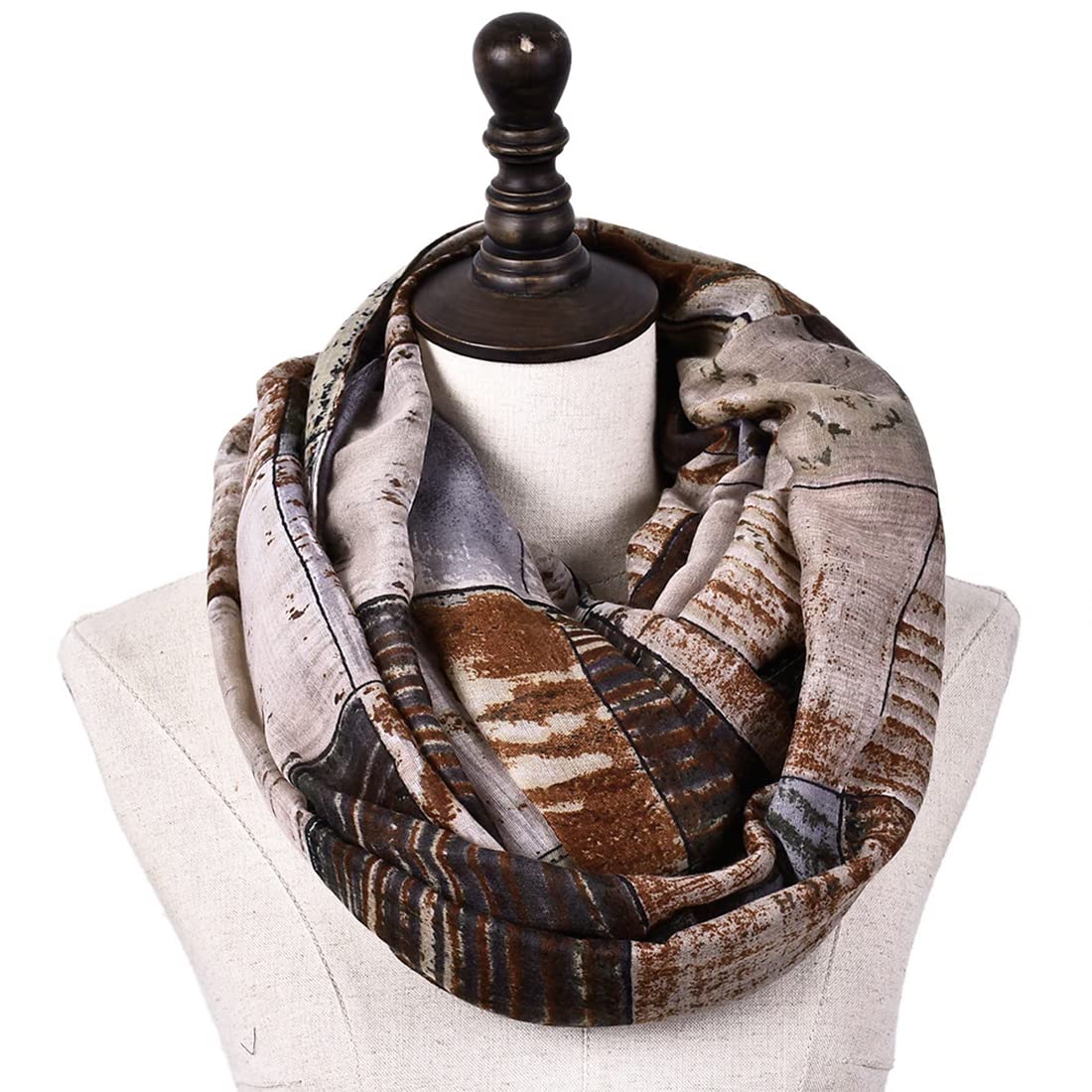 stylesilove Women Girls Color Block Abstract Print Infinity Loop Scarf Lightweight Autumn Wrap Neck Warmer