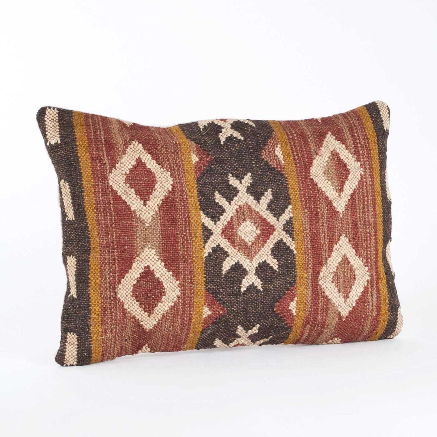Fennco Styles Kilim Collection Southwestern Embroidered Wool 16 x 23 Inch Down Filled Throw Pillow with Case & Insert – Multicolor Throw Pillow for Couch, Bedroom and Living Room Décor (16 x 23 Inch)
