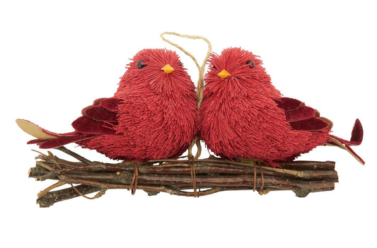 Fennco Styles Handmade Resin Pair of Perched Cardinals Hanging Ornament for Christmas Tree, Holiday, Wall, Window, Fireplace and Tabletop Décor