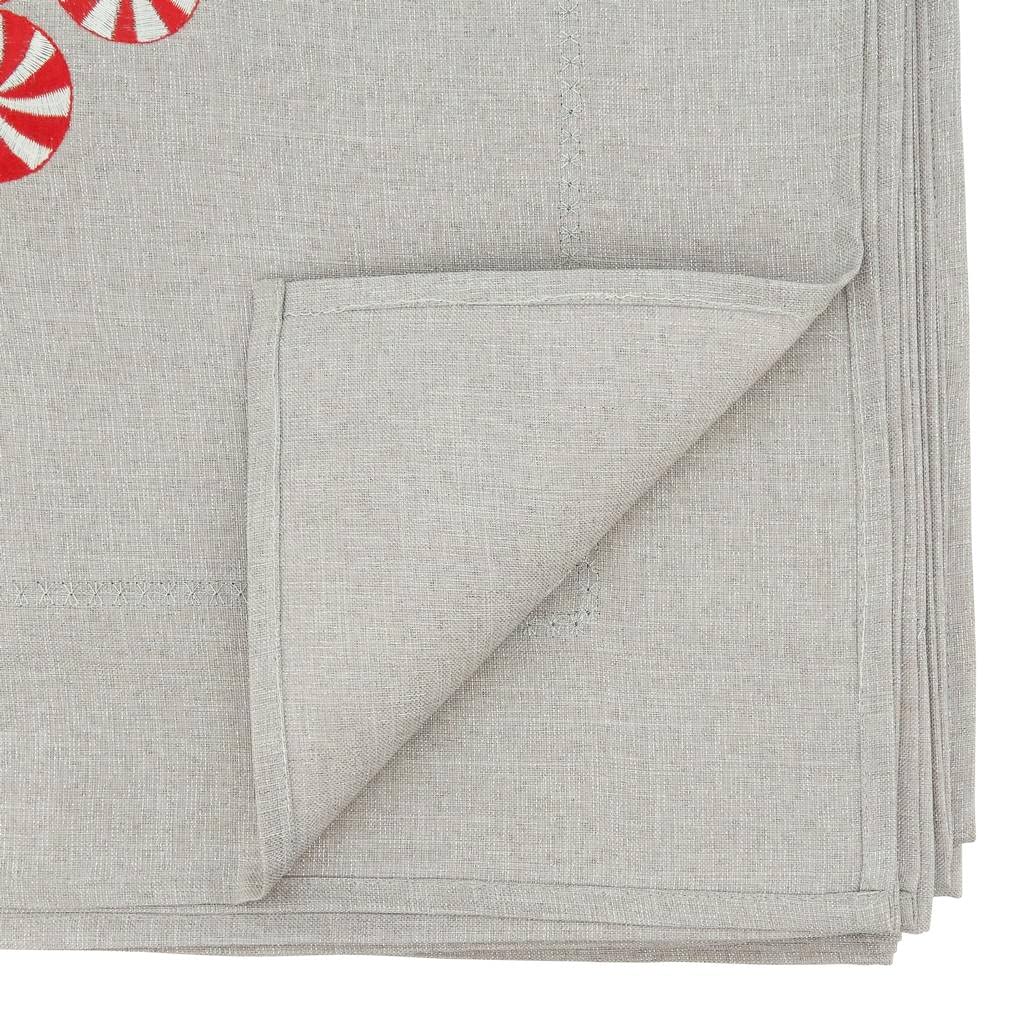 Fennco Styles Embroidered Peppermint Holiday Tablecloth 70" W x 70" L - Silver Festive Table Cover for Christmas, Family Gathering, Banquets and Special Events