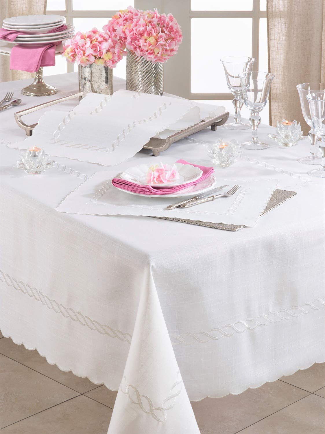 Fennco Styles Abigail Collection Embroidered Braid Pattern Ocean Waves Table Linens(14" x 20" Place Mat)