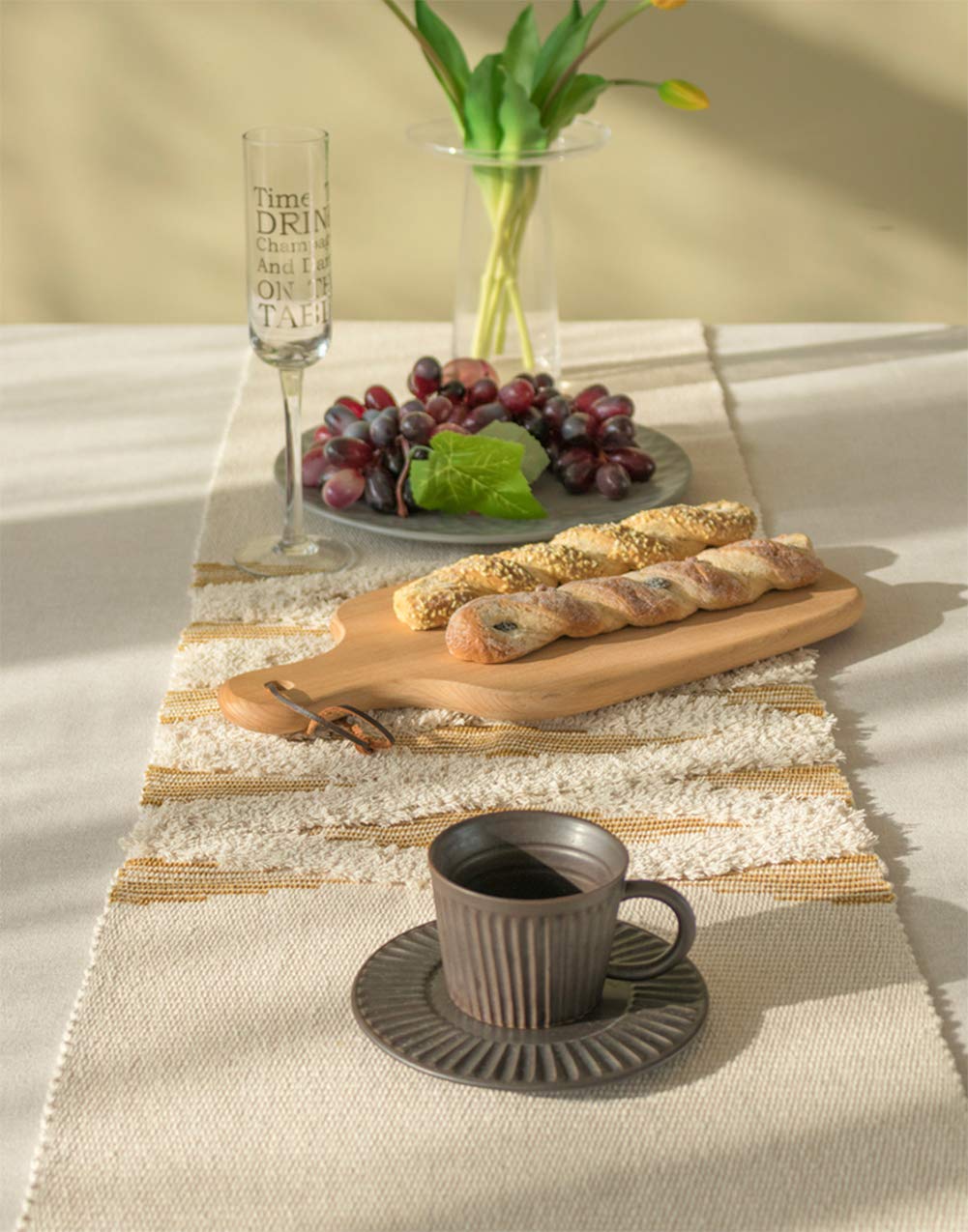 Fennco Styles Geometric Design Canvas Cotton Table Runner with Tassels – 14”W x 71”L Table Cover for Home Décor, Dining Table, Banquets, Holidays and Special Occasions