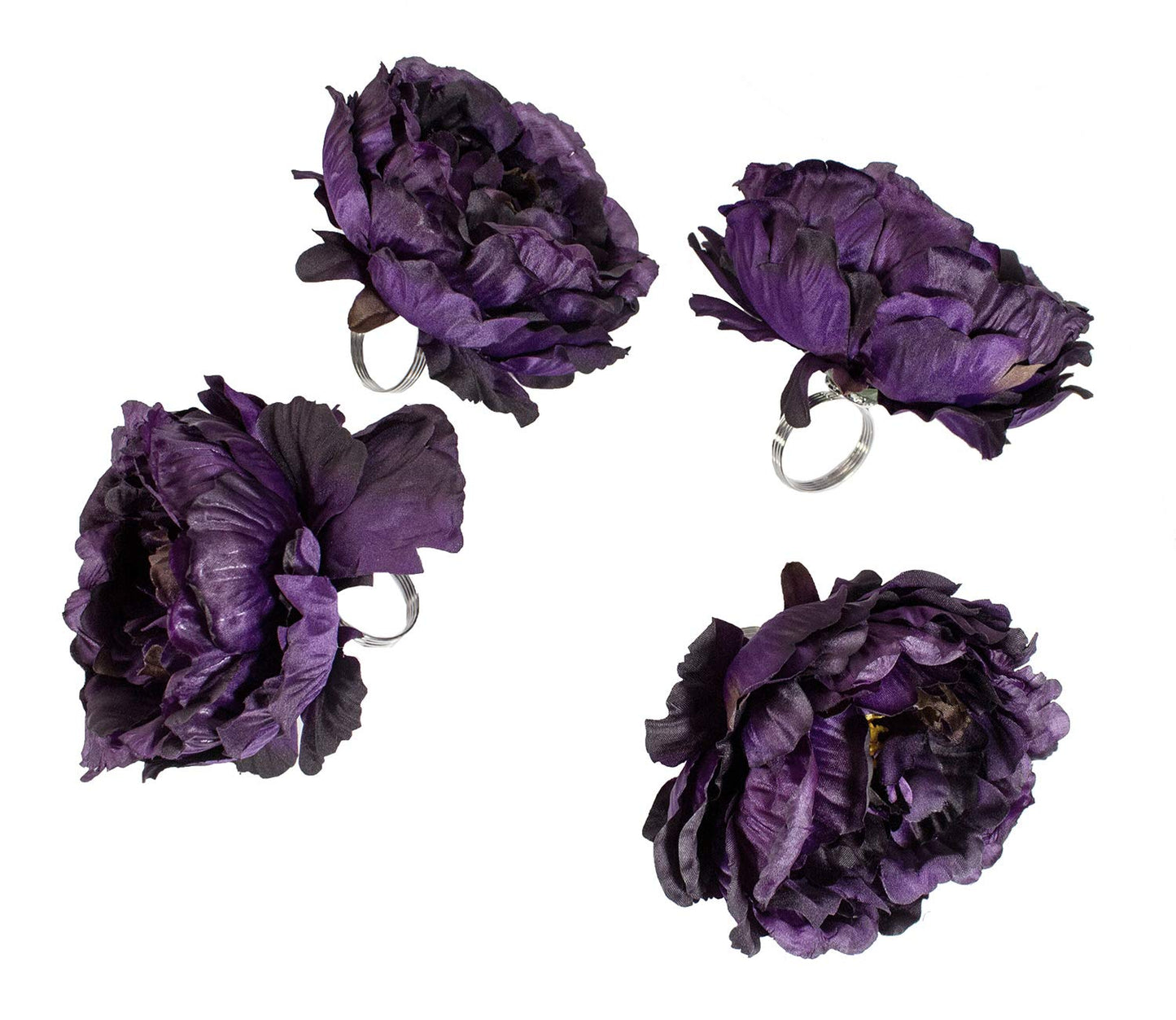 Fennco Styles Handmade Peony Napkin Rings, Set of 4 - Violet Flower Decorative Napkin Holders for Home, Dining Table, Banquet, Family Gathering, Holiday and Special Occasion