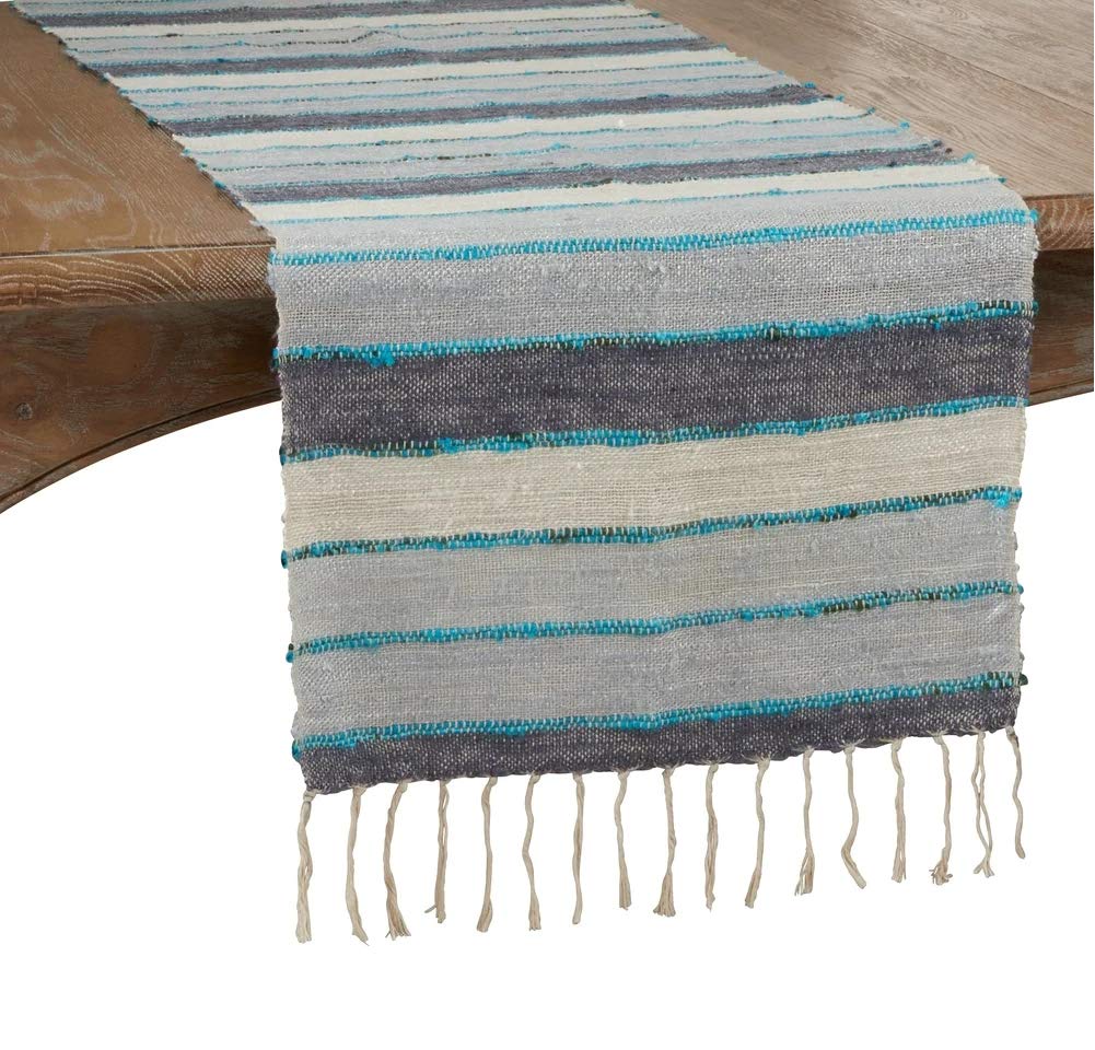 Fennco Styles Woven Chindi Striped Fringe 100% Cotton Table Runner 16 x 72 Inch - Multi Table Cover for Home Décor, Dining Table, Banquets, Family Gathering and Special Occasion
