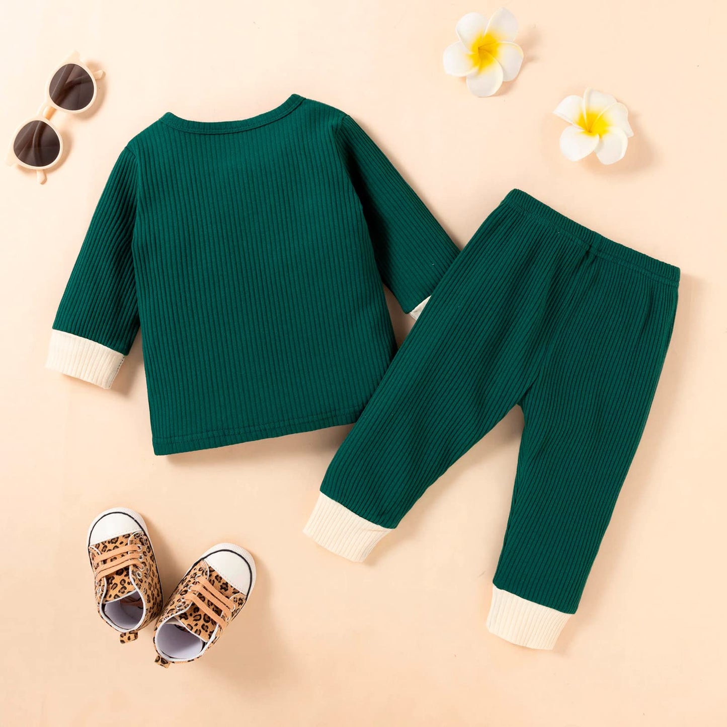 stylesilove Baby Boys Girls Solid Long Sleeve Henley Top & Pants 2pcs Set Unisex Toddler Ribbed Cotton Outfit