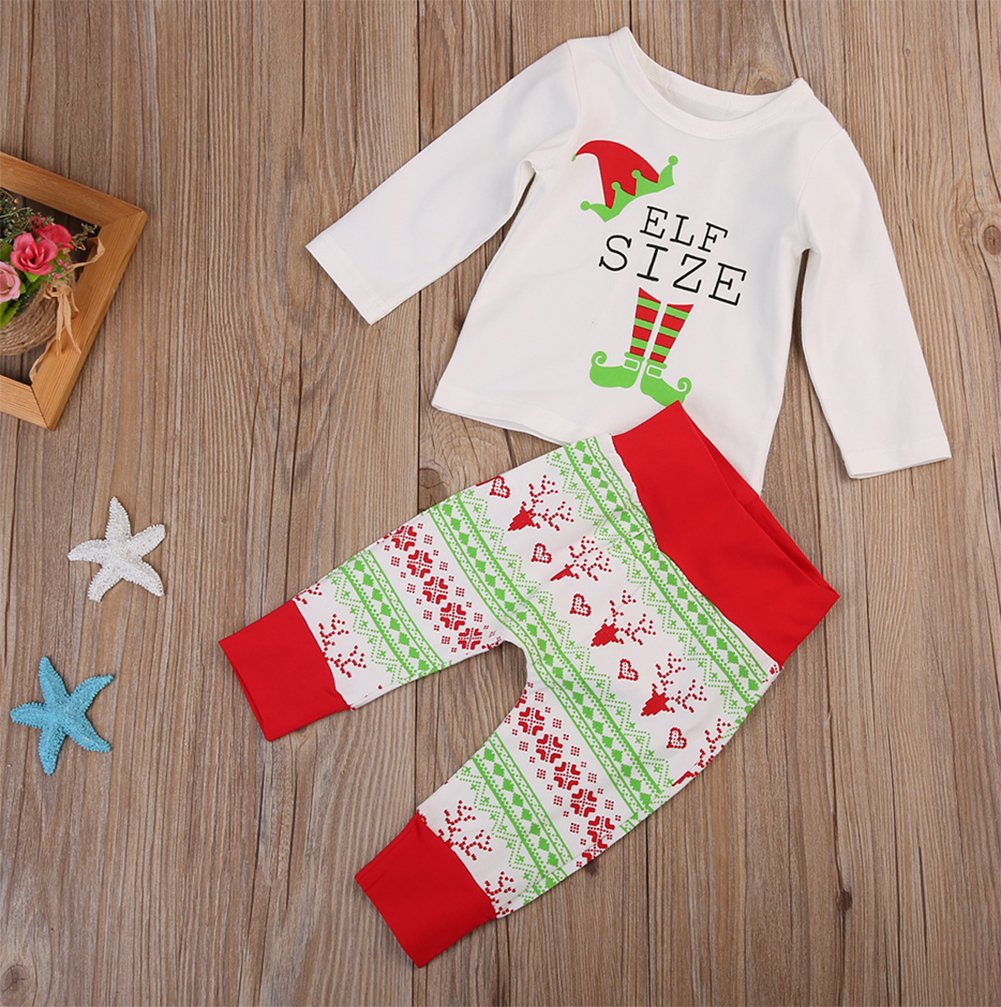 stylesilove Infant Baby Holiday ELF Size Cotton Top and Pants 2 pcs Outfit Set