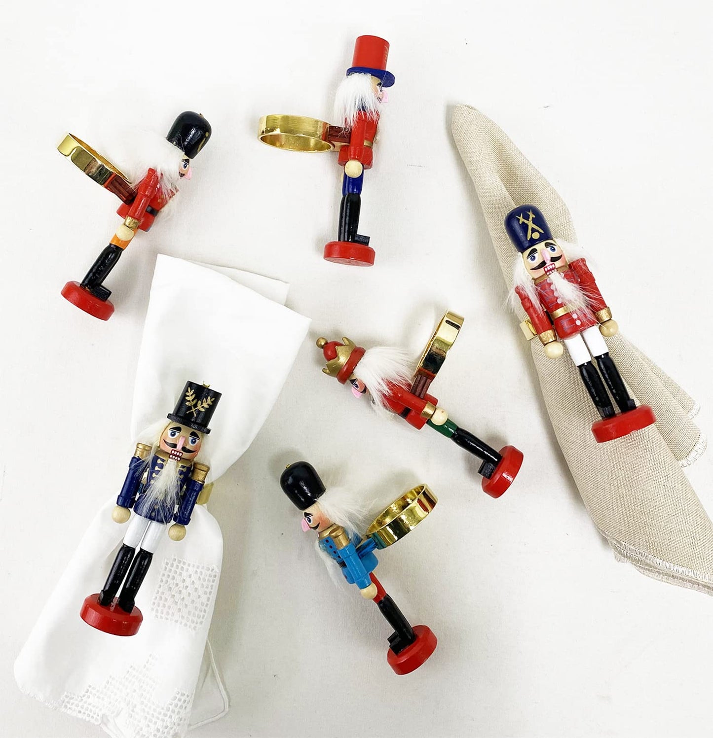 Fennco Styles Handmade Wooden Nutcracker Decorative Napkin Rings, Set of 4 - Festive Soldier Napkin Holders for Dining Table, Christmas, Holidays Décor and Special Occasions