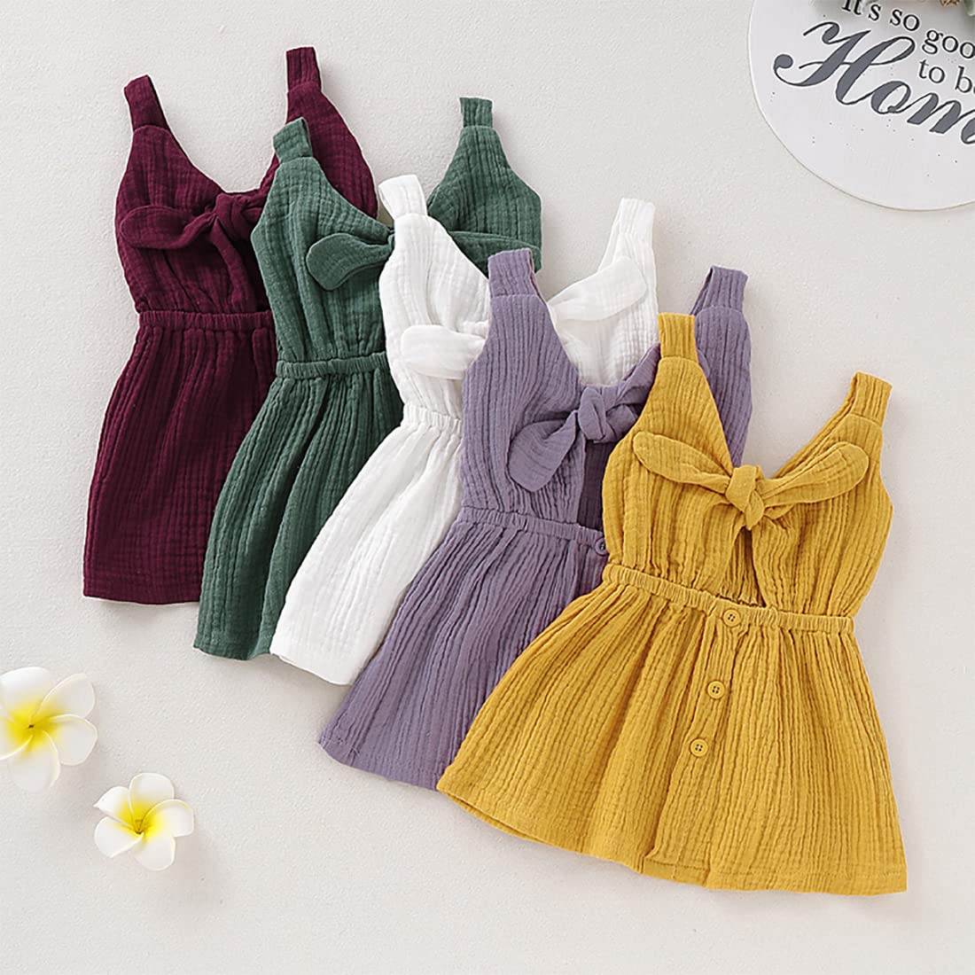 stylesilove Baby Girls Sleeveless Front Tie Bowknot Gauze Cotton Dress Toddler Girl Solid Sundress Summer Outfit