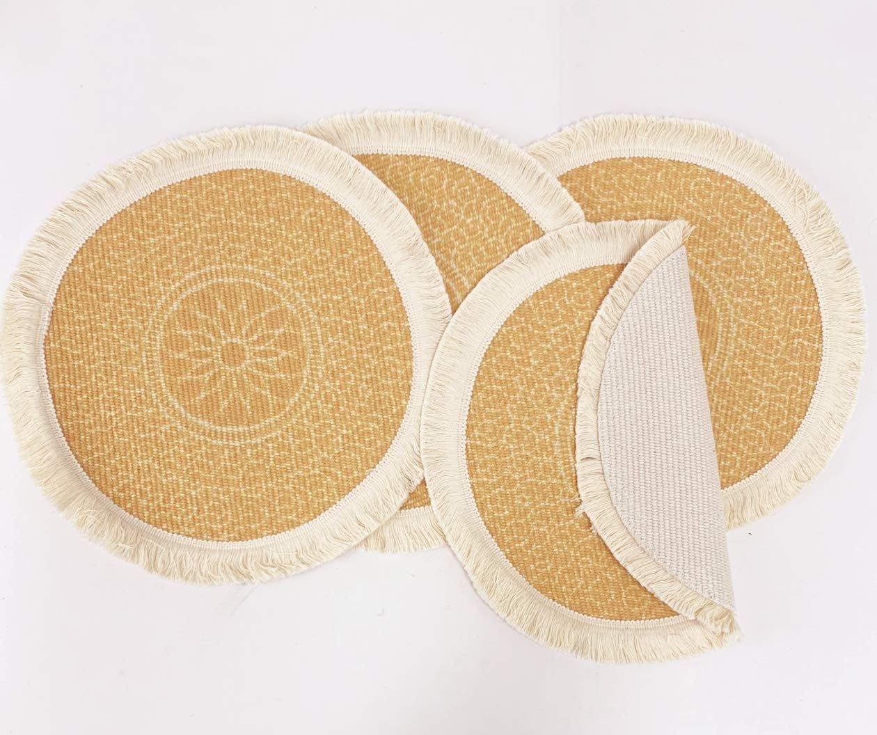 Fennco Styles Unique Dream Catcher Fringe Cotton Placemats 14-inch Round, Set of 4 - Boho Decorative Table Mats for Home Decor, Dining Table, Banquets and Special Events