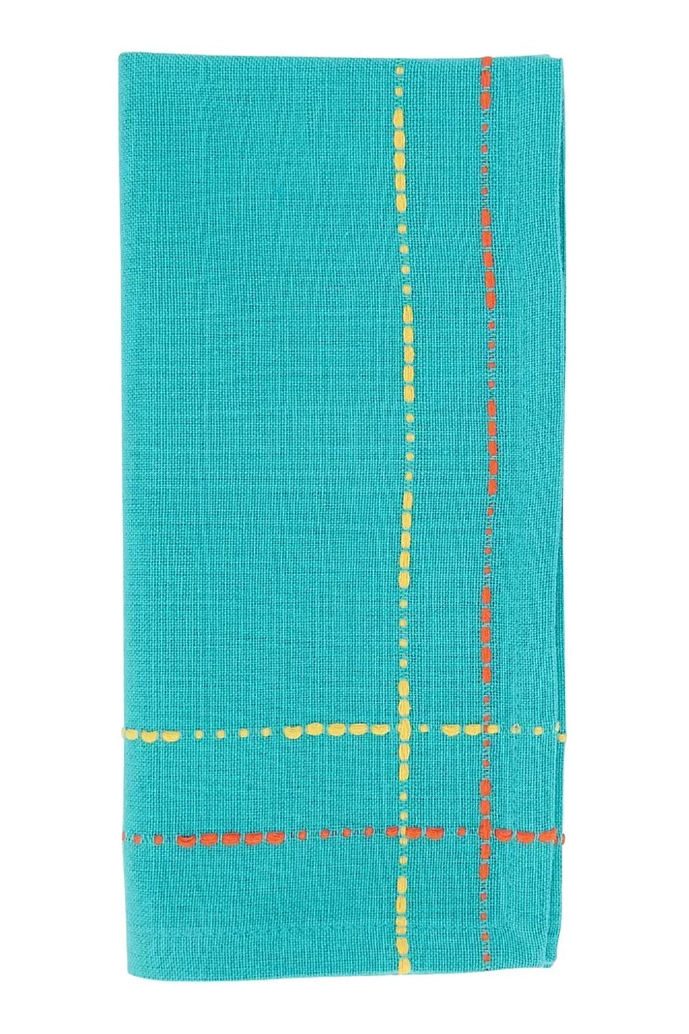 Fennco Styles Dobby Border Woven Cotton Cloth Napkins 18" W x 18" L, Set of 4 - Turquoise Dinner Napkins for Dining Table Décor, Family Gathering, Banquets, and Special Events