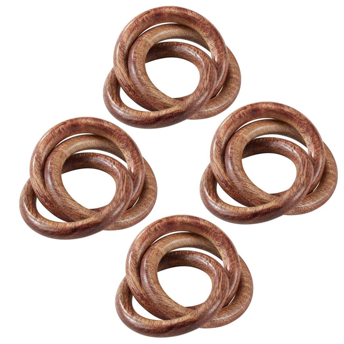Fennco Styles Natural Mango Wood Interlock Design Napkin Rings, Set of 4 - Brown Napkin Holders for Home Decor, Family Dinner, Banquets and Special Events