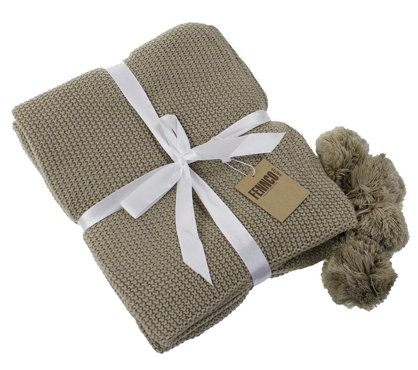 Fennco Styles Chunky Knit with Pom Pom Design Solid Color Throw Blanket 50" W X 60" L - 2 Colors