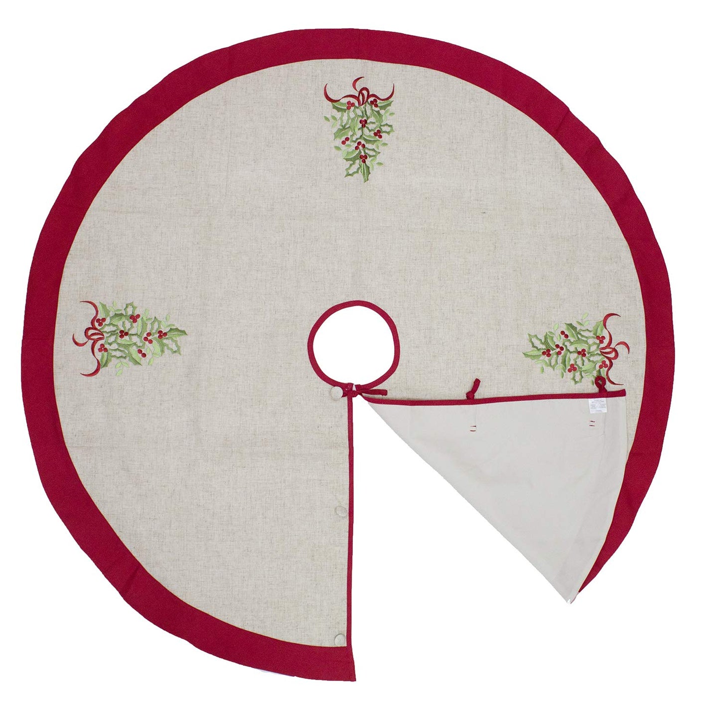Fennco Styles Embroidered Holly Christmas Tree Holiday Decorative Tree Skirt