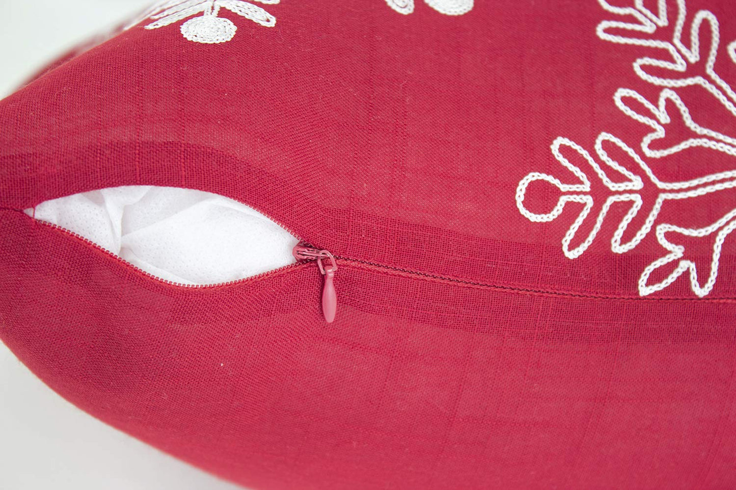 Fennco Styles Embroidered White Snowflake Christmas Tablecloth - Red Table Cover for Holiday Décor, Dinner Party, Banquets and Special Occasion