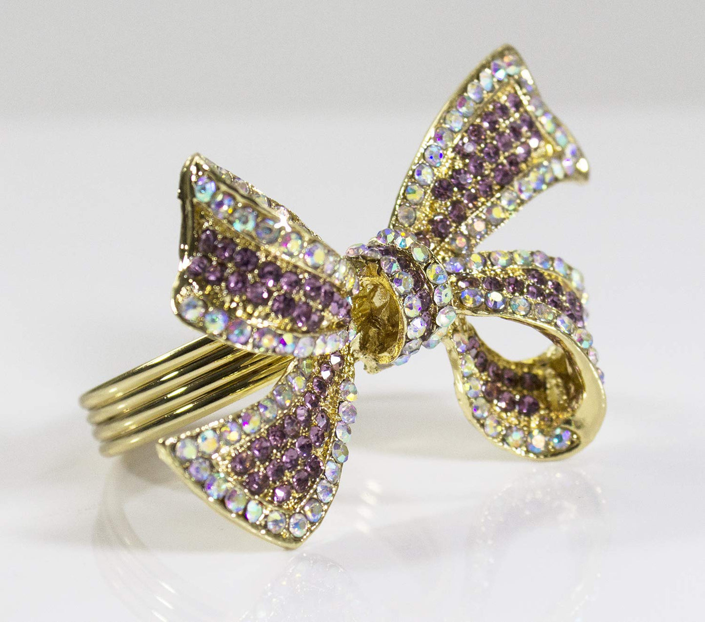 Fennco Styles Stunning Crystal Bowknot Gold-Plated Napkin Rings Wedding Holiday Table Decoration - Set of 4