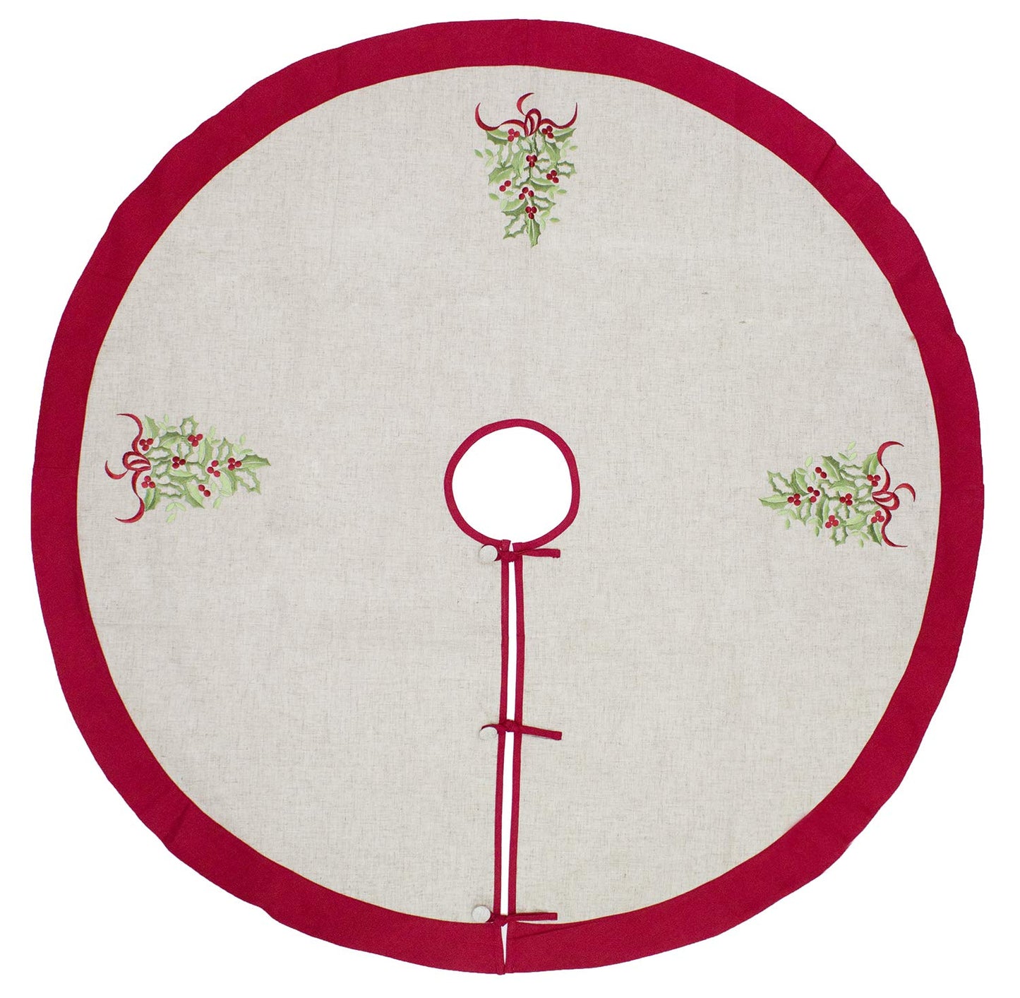 Fennco Styles Embroidered Holly Christmas Tree Holiday Decorative Tree Skirt