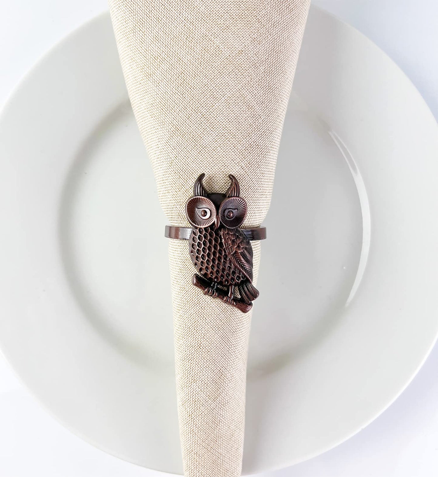 Fennco Styles Perched Owl Metal Napkin Rings, Set of 4 - Animal Napkin Holders for Home Décor, Dining Table, Banquets, Family Gathering and Special Occasions