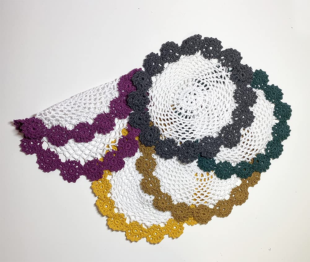 Fennco Styles Handmade Two-Tone Floral Crochet Tray Doily, 9" Round - Cloth Placemat for Everyday Use, Holidays, Home Décor, Cocktail Party, Tea Party, Special Occasion