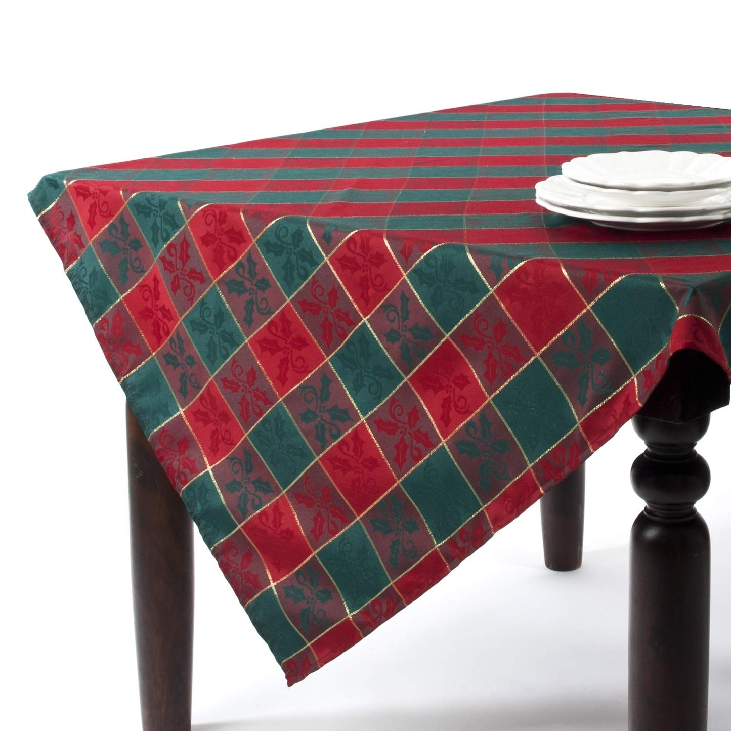 Fennco Styles Royal de Noël Collection Classic Plaid Jacquard Tablecloth – Red Green Tablecloth for Christmas Banquets, Family Gathering, Special Events and Home Décor