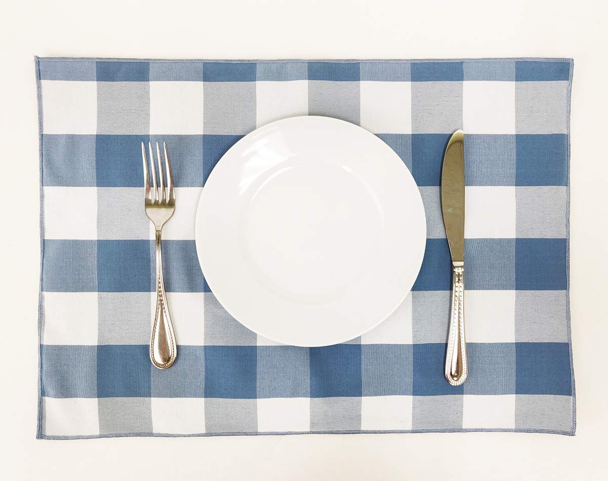 Fennco Styles Buffalo Check Double Layers Reversible Placemats 14" W x 20" L, Set of 4 - Handmade in USA - Plaid Table Mats for Everyday Use, Banquet, Holiday, Family Gathering, Special Occasion