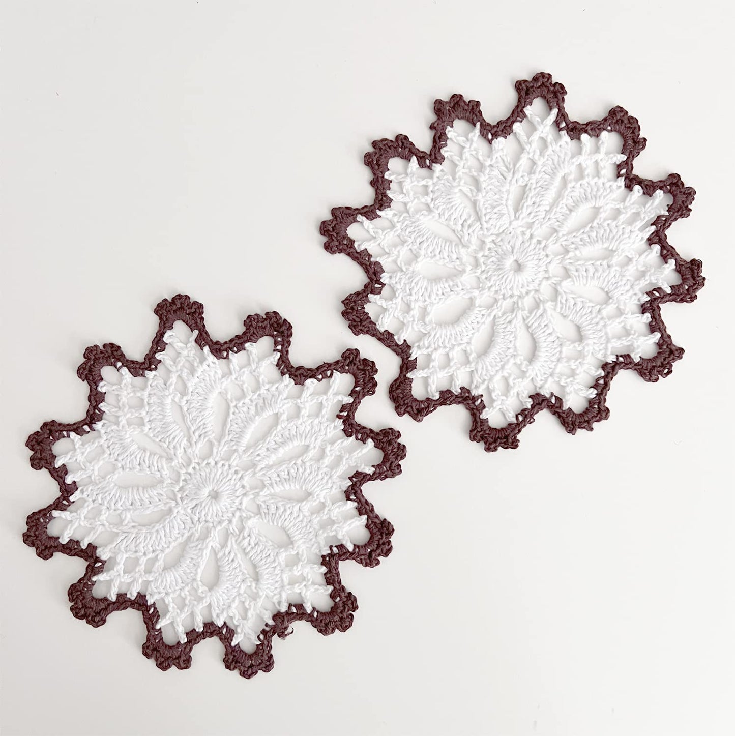 Fennco Styles Handmade Crochet Cotton Whirlwind Two-Tone Doily 6-Inch Round, 2-Piece - Drink Coaster for Everyday Use, Holiday, Farmhouse Décor, Cocktail, Tea Party, Special Occasion