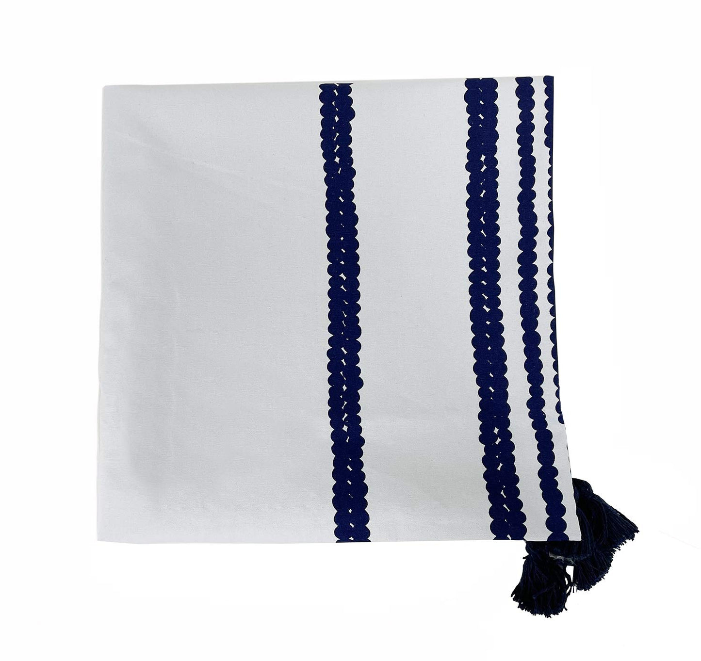 Fennco Styles Classic Chain Print 100% Cotton Tablecloth with Tassel 55" W x 55" L - Navy Blue Table Cover for Home Décor, Dining Table, Banquet, Family Gathering and Special Occasion