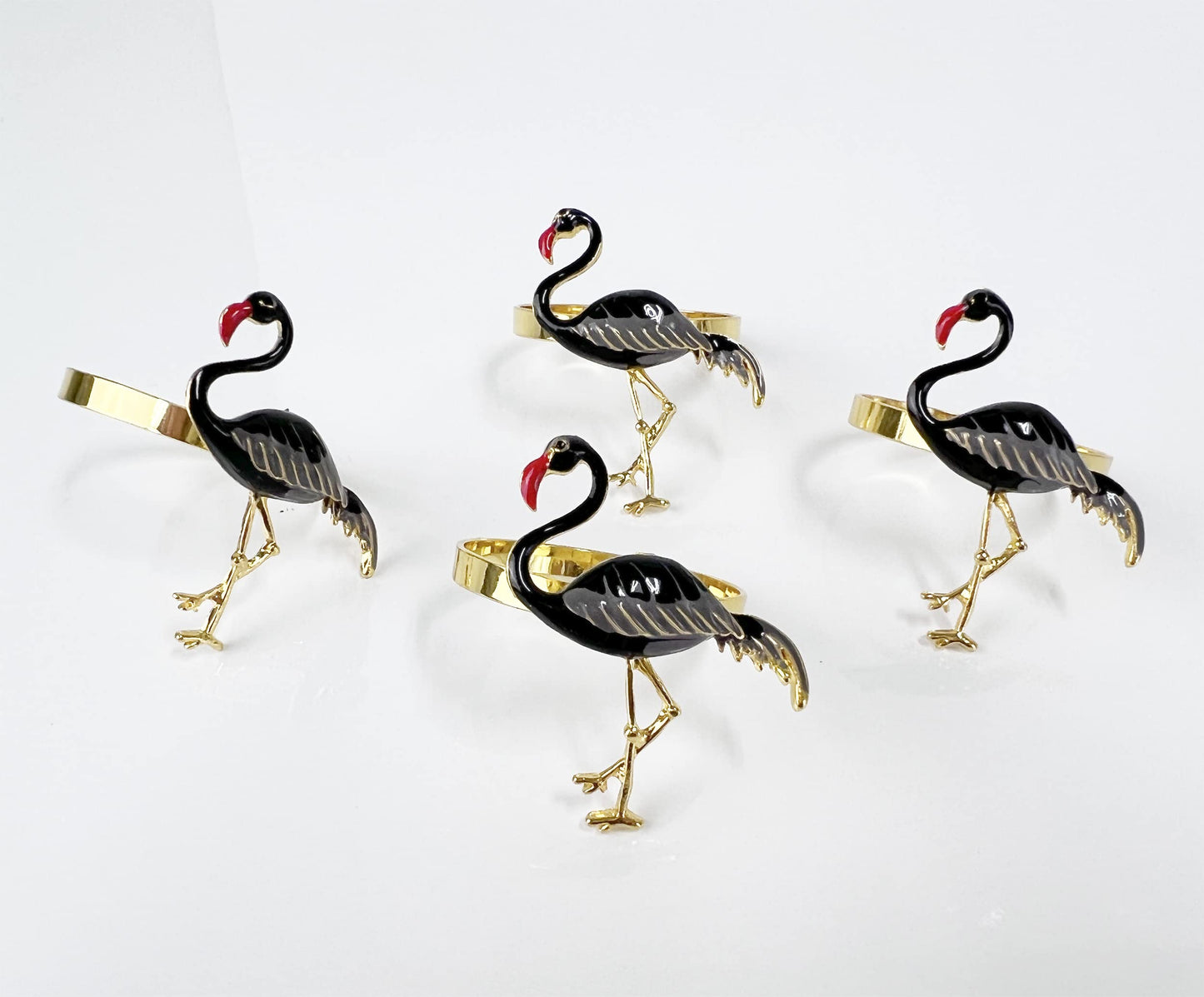 Fennco Styles Enamel Glazed Flamingo Metal Napkin Rings, Set of 4 - Beige Decorative Napkin Holders for Home, Dining Room, Banquets, Family Gatherings, Holidays and Special Occasions