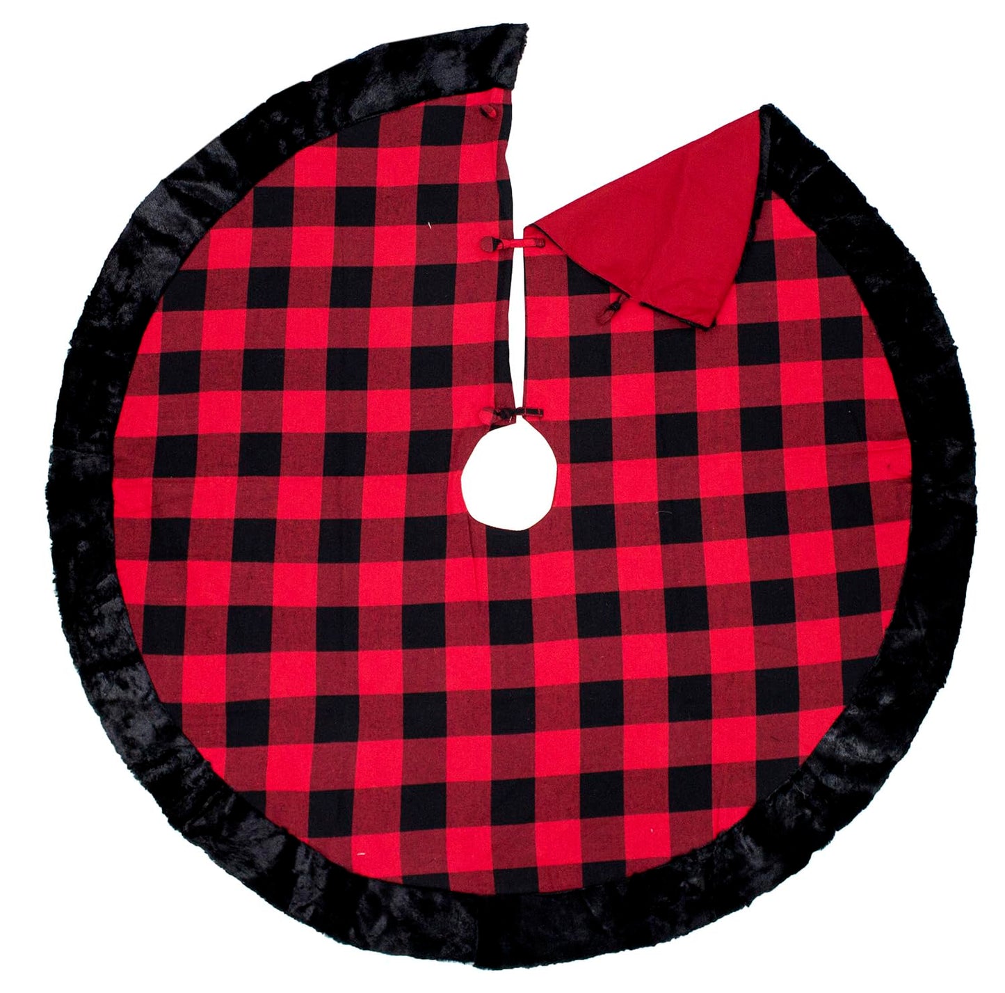Fennco Styles Red & Black Buffalo Plaid Christmas Tree Skirt 53" Round - Holiday Tree Skirt for Home, Christmas Tree, Winter Festivals, Office, School Décor