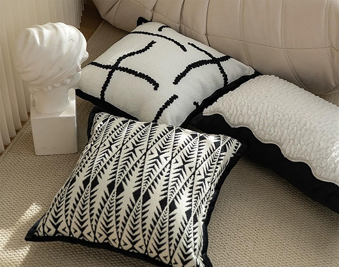 Fennco Styles Jacquard Moroccan Diamond Decorative Filled Throw Pillow 18" W X 18" L - Black Woven Soft Cushion for Home, Couch, Bedroom, Living Room and Office Décor