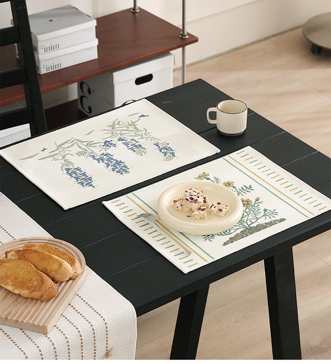 Fennco Styles Botanical Floral Print Cotton Blend Woven Table Placemats 13" W x 19" L, Set of 4 - Flower Design Table Mats for Home Décor, Dining Table, Banquet, Holiday and Family Gathering