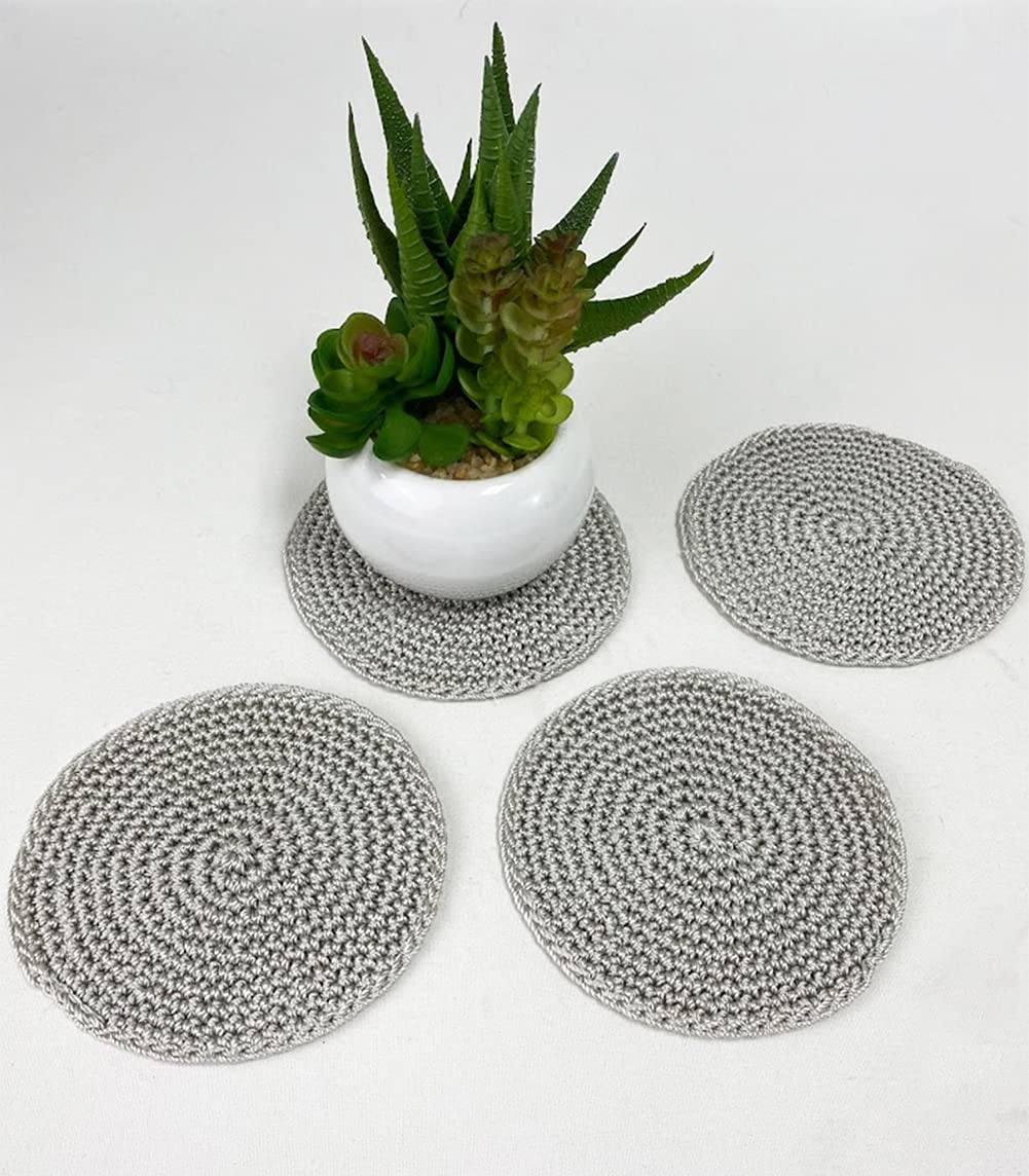 Fennco Styles Handmade Crochet Cocktail Drink Coasters 5-Inch Round, Set of 4 - Doilies for Everyday Use, Holiday, Farmhouse, Décor, Tea Party and Special Occasion