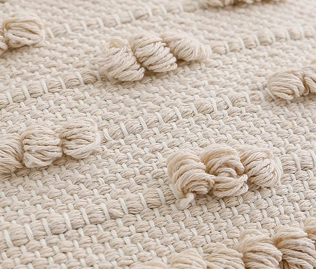 Fennco Styles Handwoven Diamond Tassel Decorative Throw Pillow Cover 18" W x 18" L - Natural Textured Boho Cushion Case for Home, Couch, Living Room, Bedroom and Office Décor