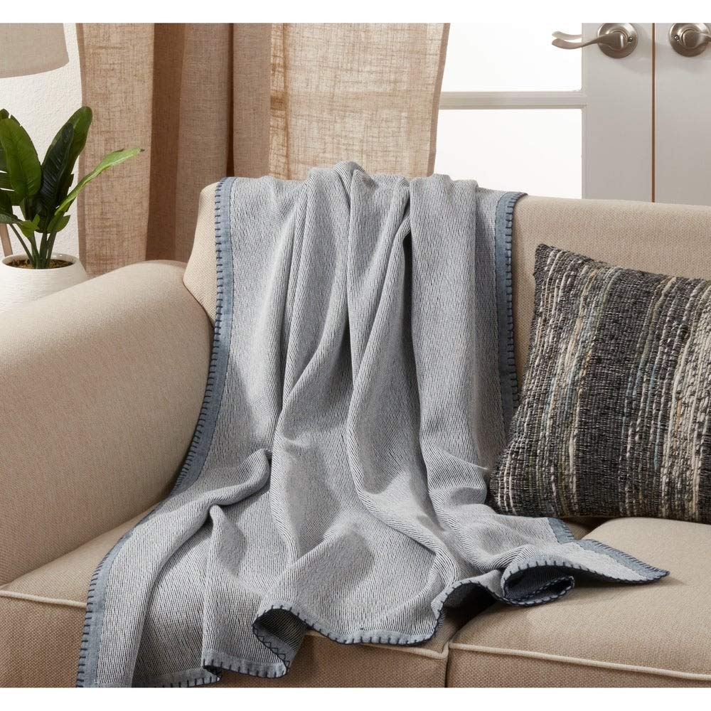 Fennco Styles Luxury Cotton Knit Whipstitch Throw Blanket 50" W X 60" L - Solid Blanket for Bed, Couch, Sofa, Home and Office Décor