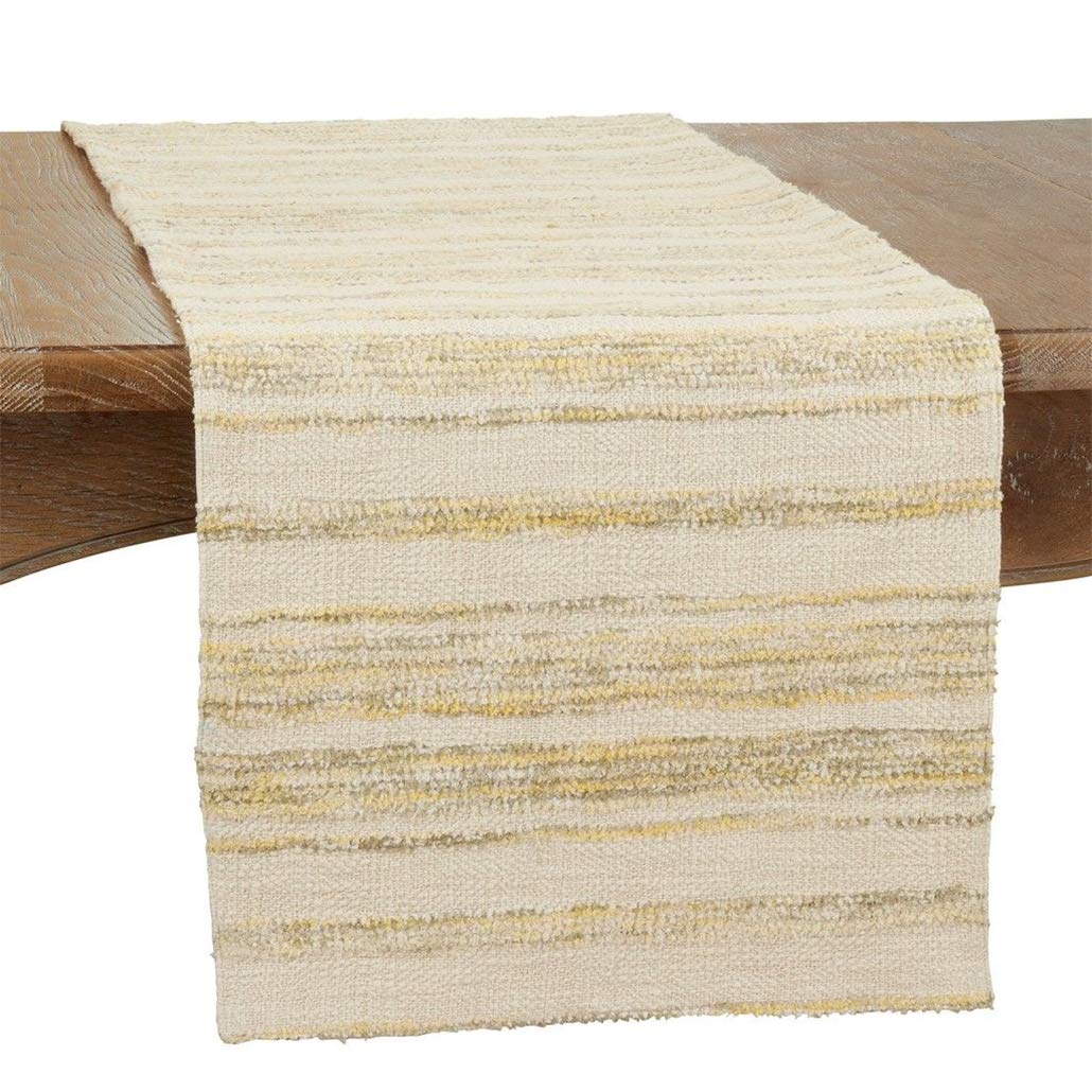 Fennco Styles Woven Stripe Cotton Table Runner 16" W x 72" L - Yellow Rectangular Table Cover for Home Décor, Dining Table, Banquets, Family Gathering and Special Events