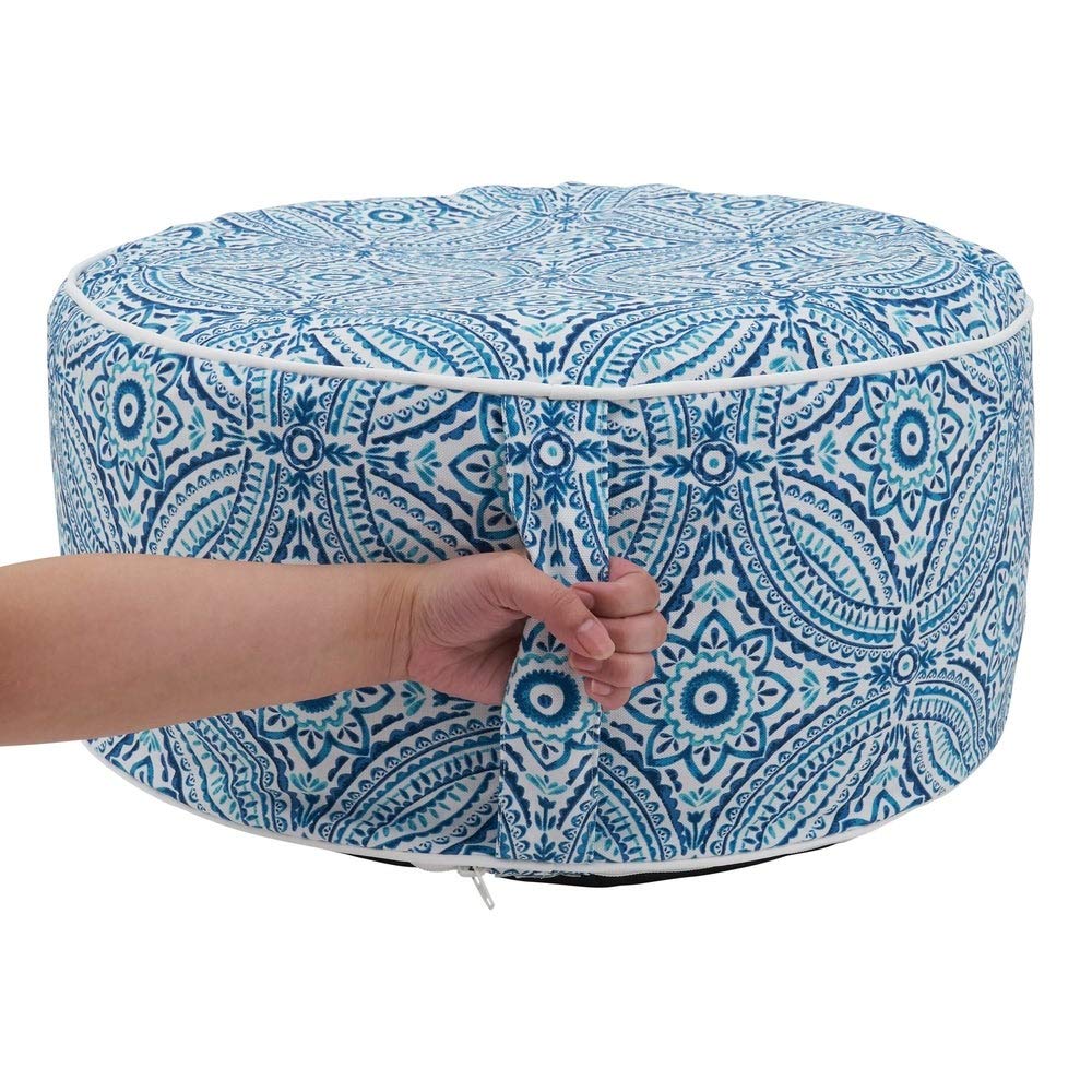 Fennco Styles Modern Tropic Design Round Indoor & Outdoor Pouf – 200lbs Weight Capacity Removable Cover Ottoman for Low Seat, Bedroom, Backyard and Living Room Décor