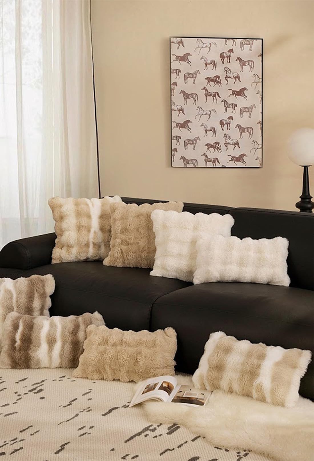 Fennco Styles Luxury Faux Fur Decorative Filled Throw Pillow 18" W x 18" L – Ivory Plush Fluffy Cushion for Couch, Bedroom, Living Room and Office Décor