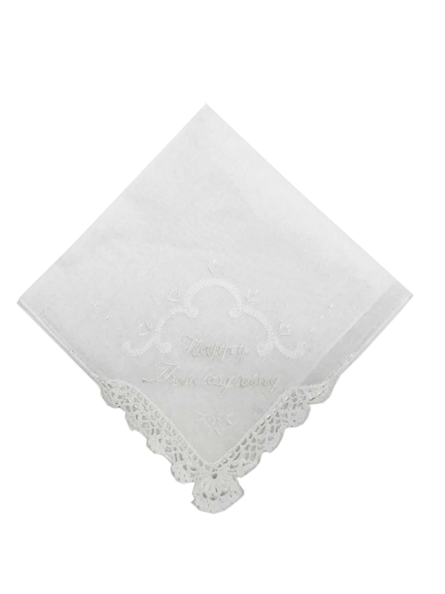 Fennco Styles Embellished Holiday Christmas Handkerchiefs - 4 Styles -11" Square - Set of 4 (Happy Thanksgiving)