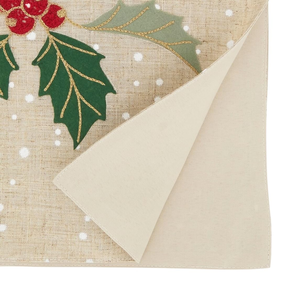 Fennco Styles Buffalo Plaid Holly Leaves Table Runner 16" W x 70" L - Natural Festive Linen Blend Table Cover for Winter Holidays Décor, Dining Table, Banquet, Family Gathering, and Special Occasions