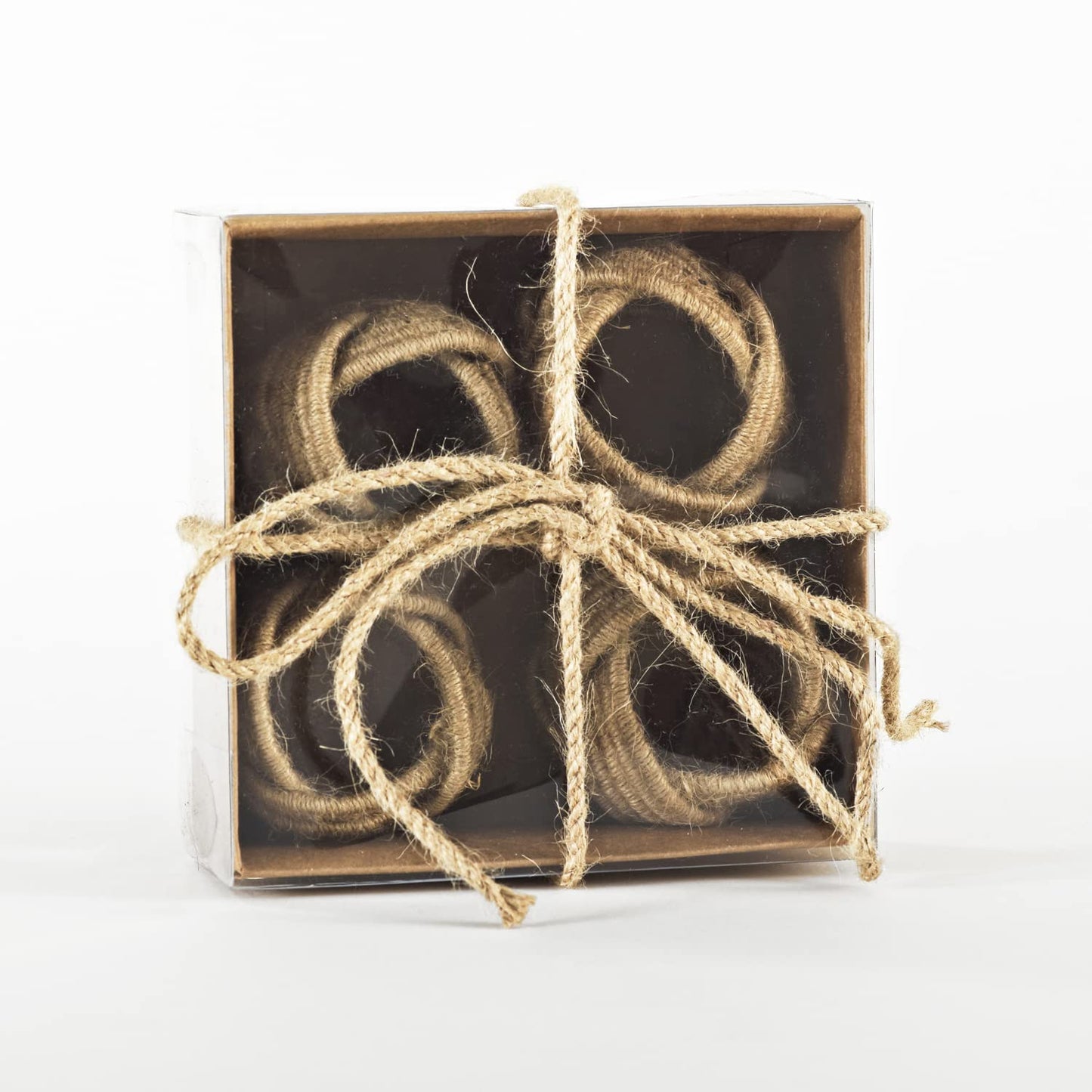 Fennco Styles Classic Braided Jute Napkin Rings, Set of 4 - Ivory Burlap Napkin Holders for Dining Table, Home, Banquets, Holidays, Family Gatherings and Special Events