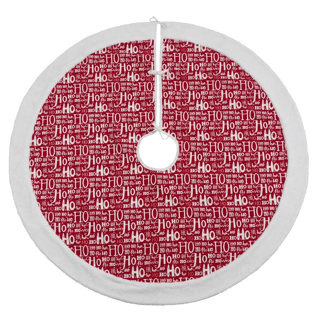 Fennco Styles Ho Ho Ho Christmas Tree Skirt 72" Round - Red Cotton Tree Skirt for Home, Holiday Tree, Indoor Outdoor and Special Occasion