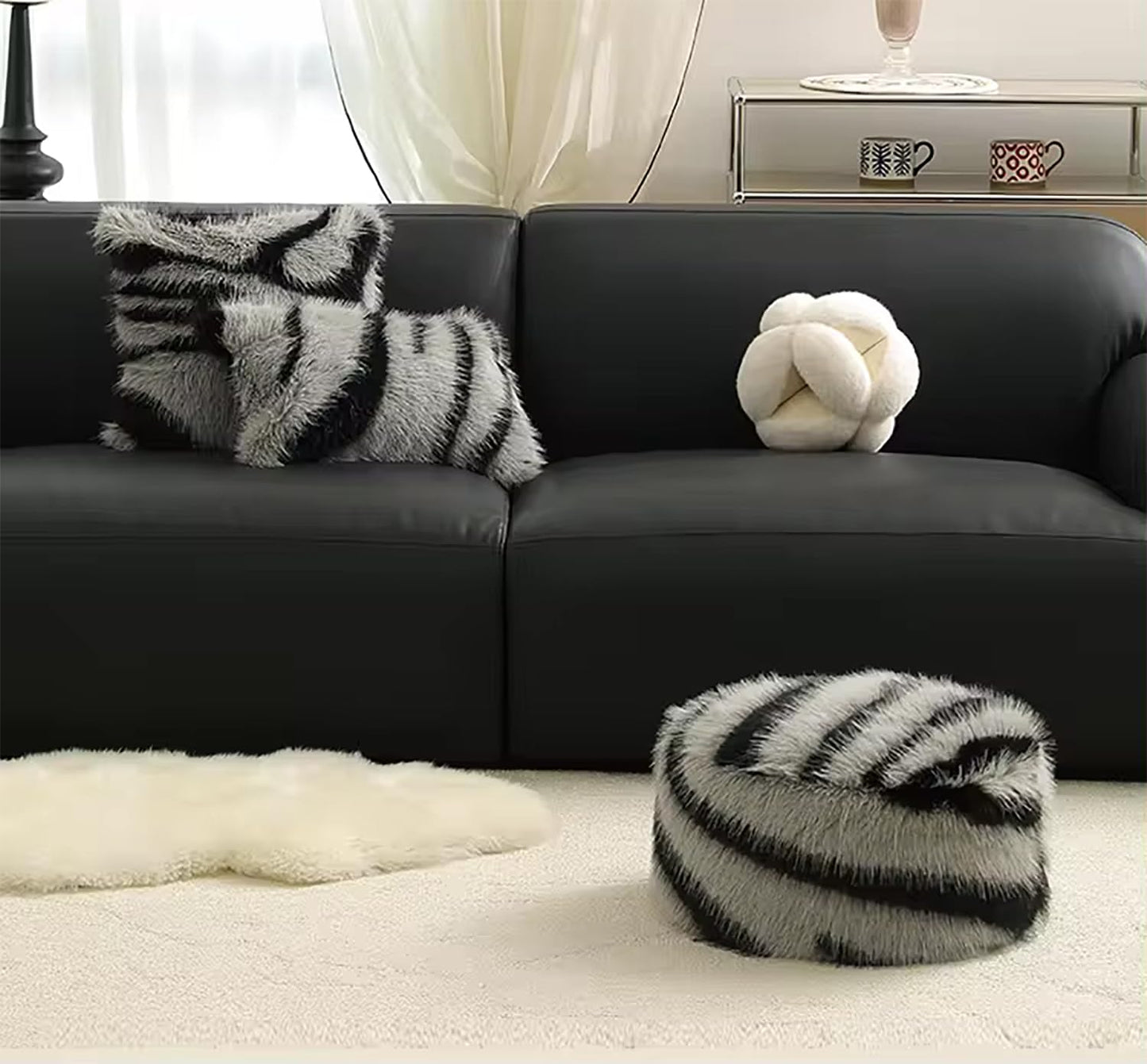 Fennco Styles Zebra Faux Fur Animal Design Decorative Throw Pillow Cover 18" W x 18" L – Black Stripe Plush Cushion Case for Couch, Bedroom, Living Room and Office Décor